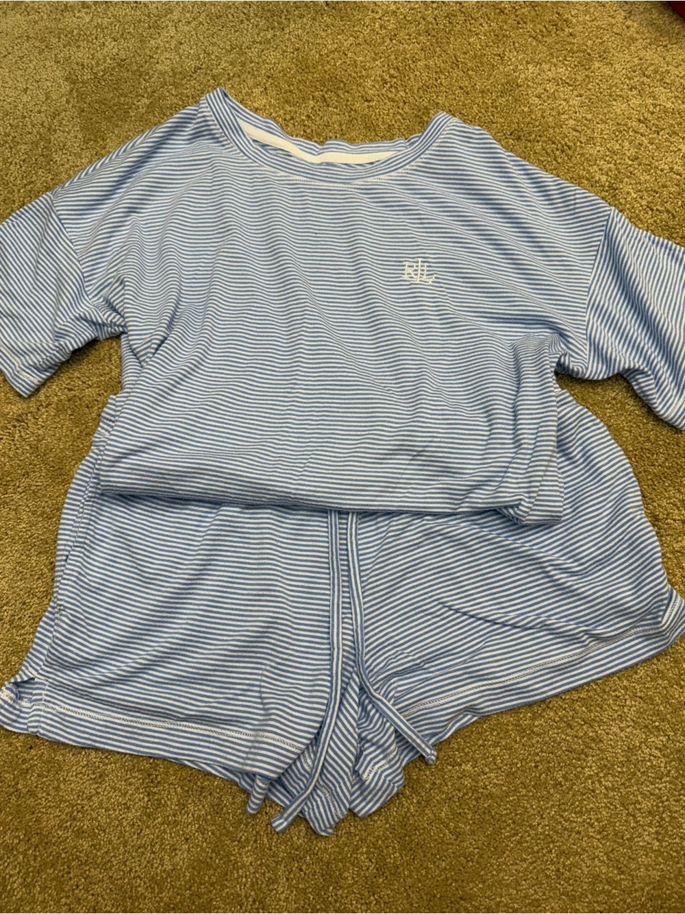 Ralph Lauren Light Blue & White Striped Short Pajama Set